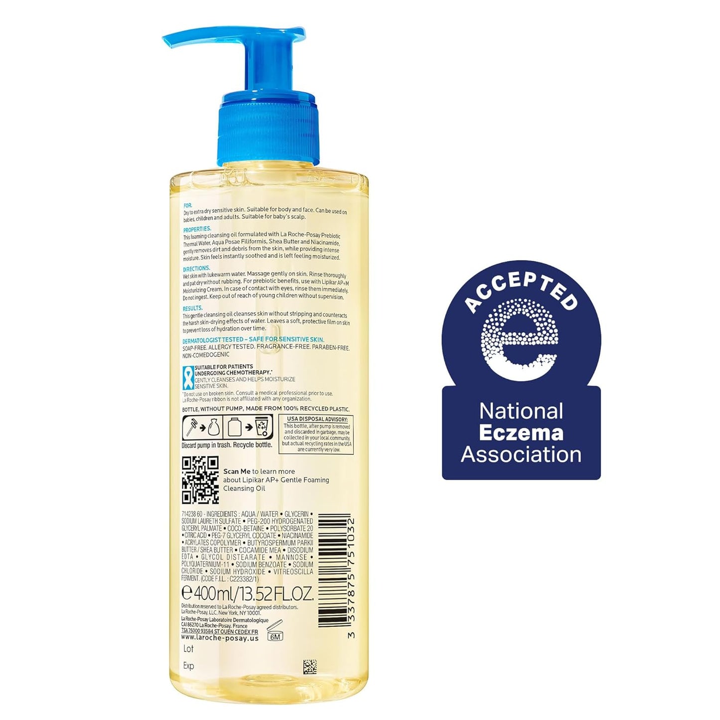 LA ROCHE-POSAY LIPIKAR AP+ ACEITE LIMPIADOR DE ESPUMA SUAVE 400ML