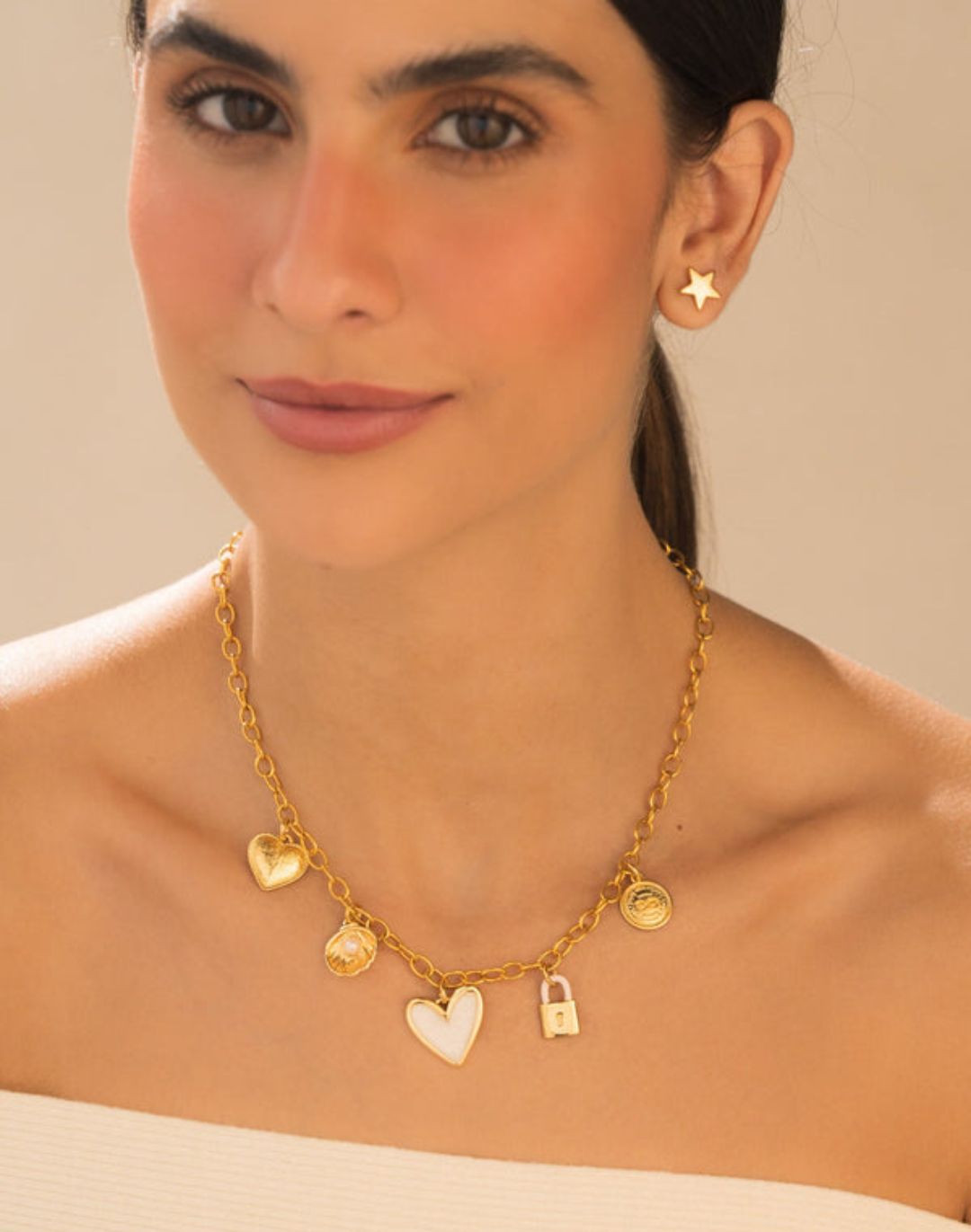COLLAR MULTICHARMS CORAZÓN CONCHA DE MAR