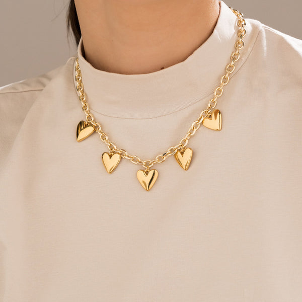 COLLAR CORAZONES GRUESOS + ARETES