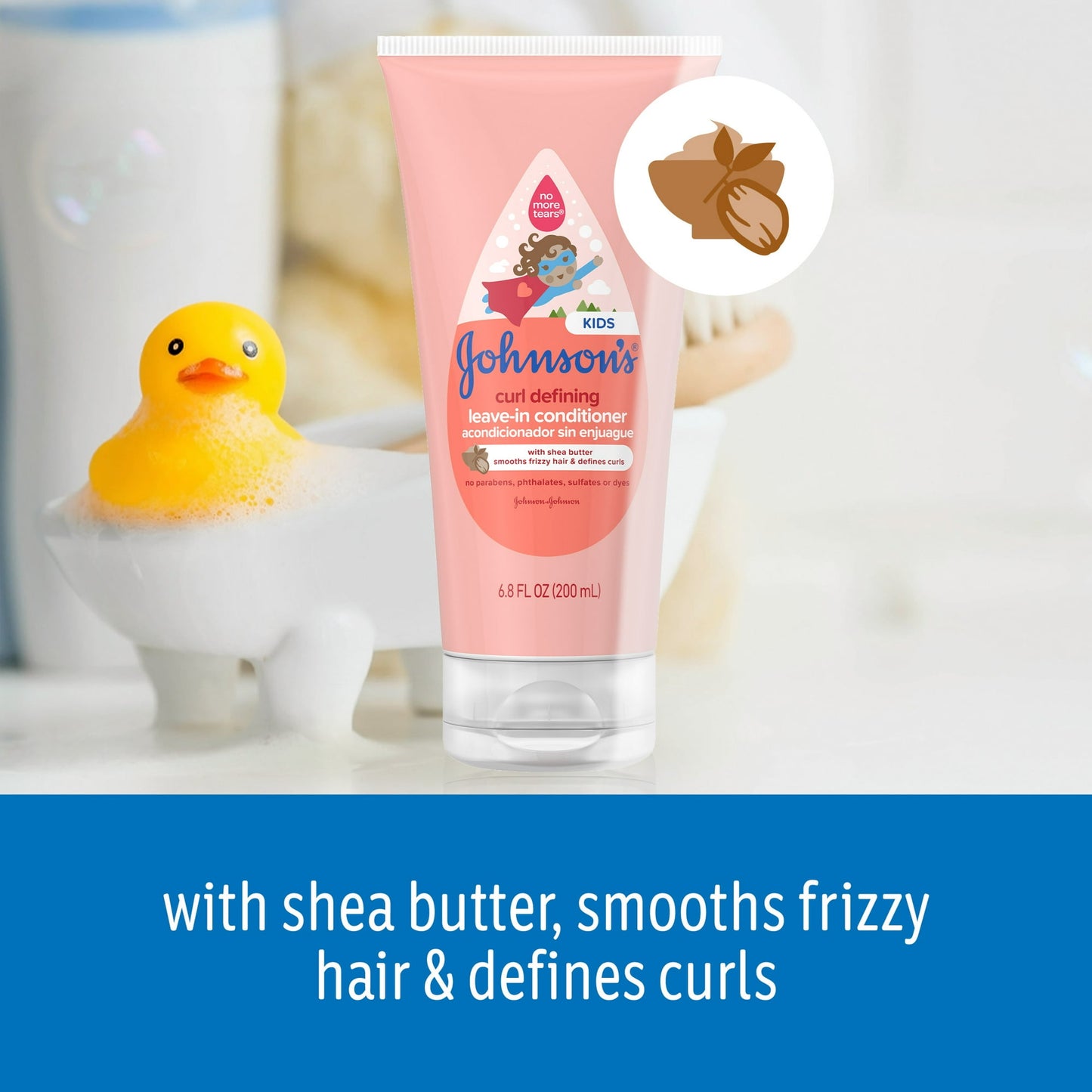 JOHNSON'S KIDS CURL DEFINING ACONDICIONADOR SIN ENJUAGUE CON MANTECA DE KARITÉ, SIN DESGARROS PARA EL CABELLO RIZADO, 200ml