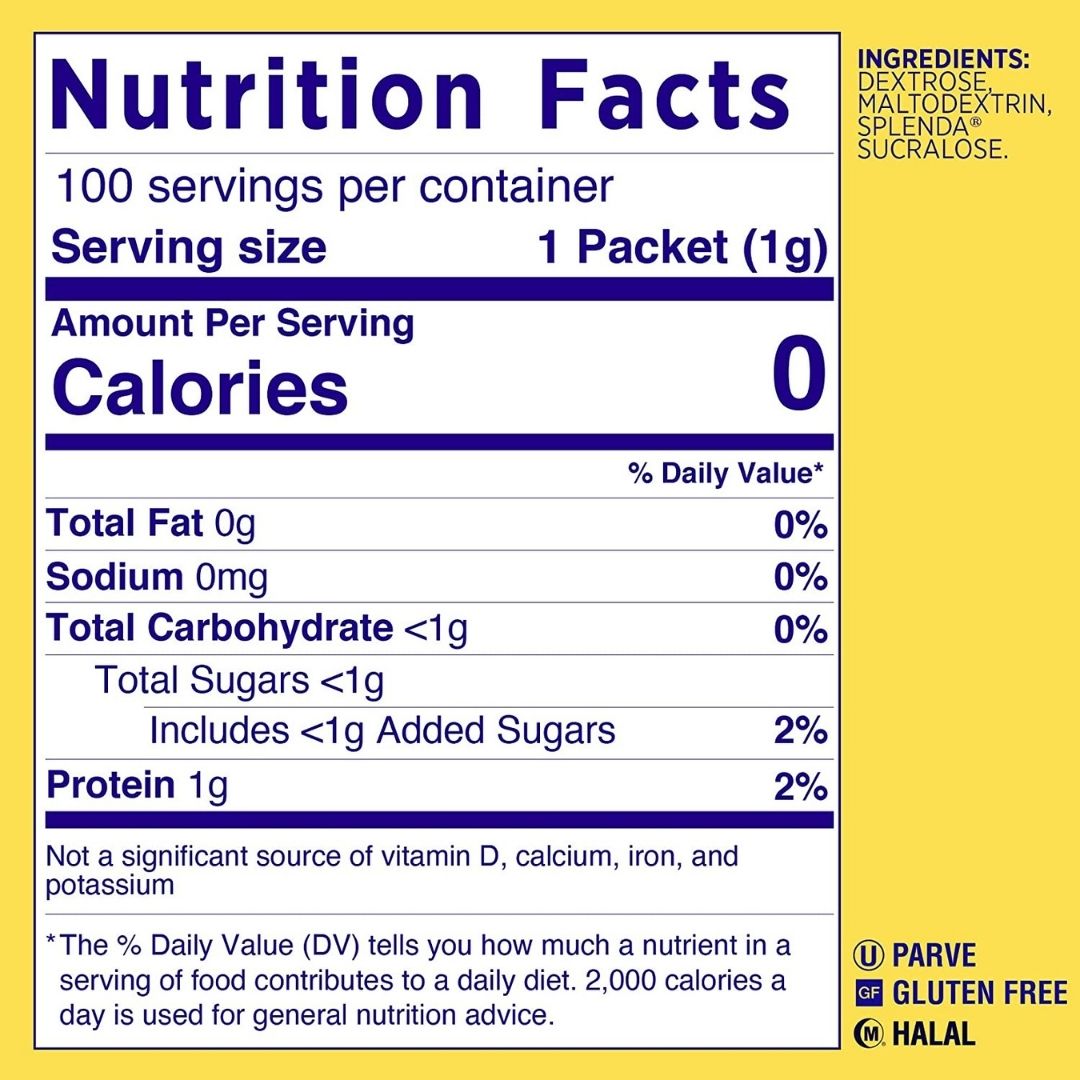 SPLENDA EDULCORANTE CERO CALORÍAS, 100 SOBRES