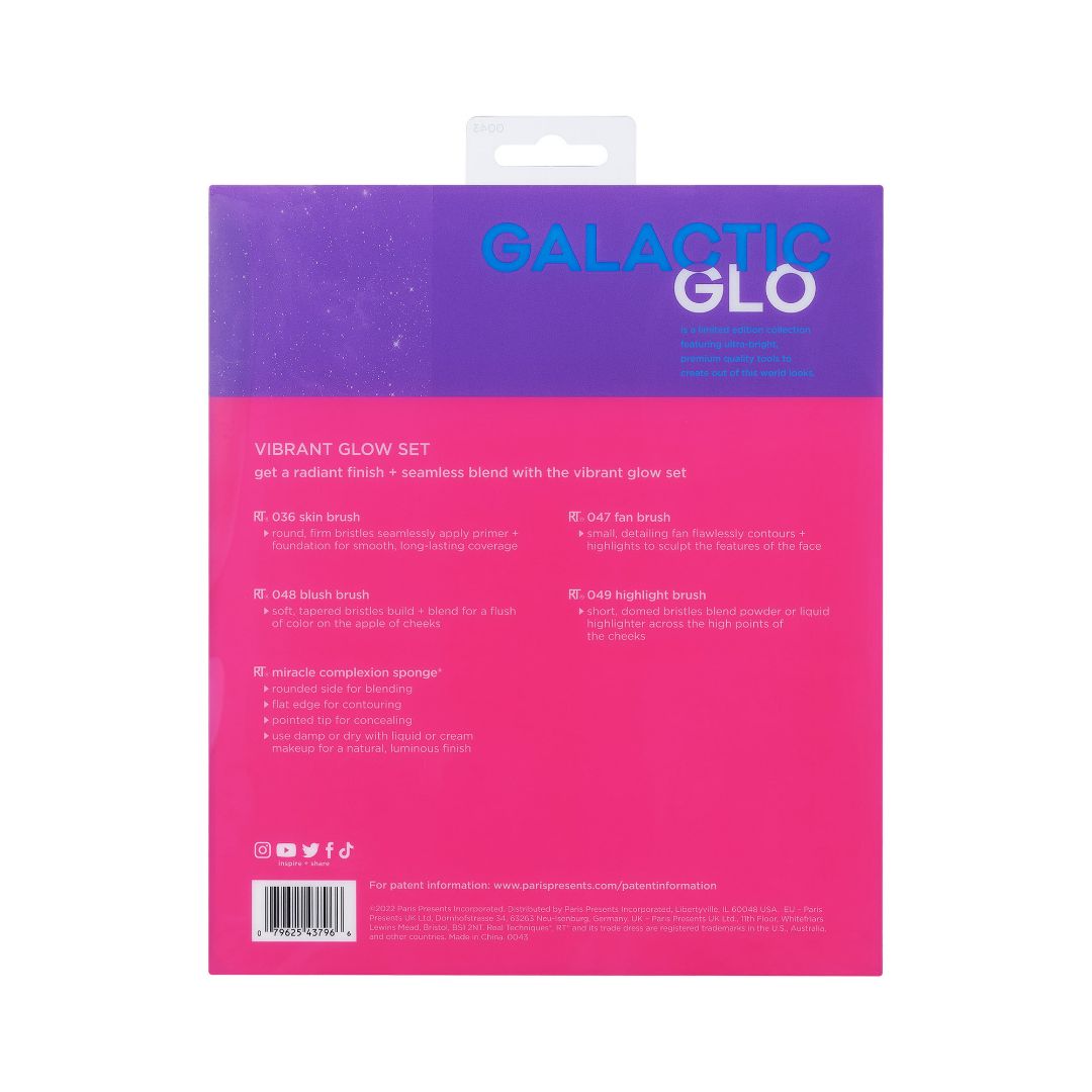 GALACTIC GLO BRILLO VIBRANTE - JUEGO DE BROCHAS Y ESPONJAS, 5 PIEZAS