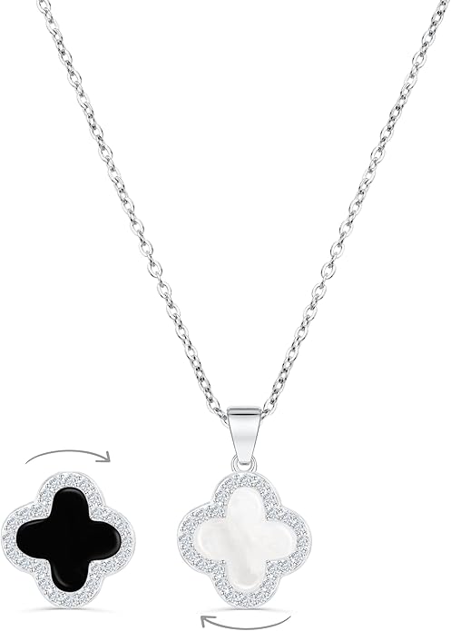 COLLAR DE TRÉBOL DE CRISTAL DE 2 LADOS 18K