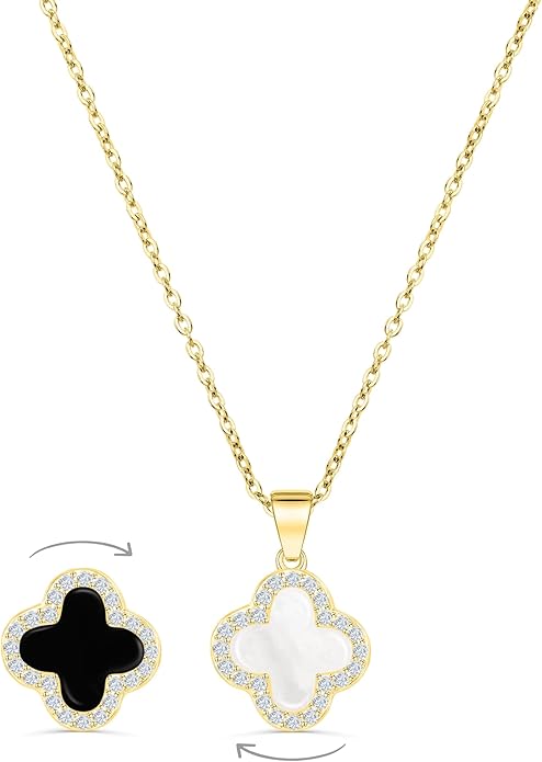 COLLAR DE TRÉBOL DE CRISTAL DE 2 LADOS 18K