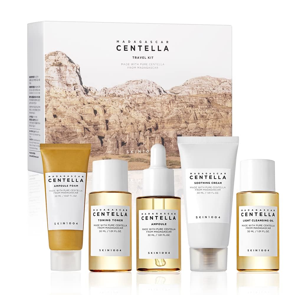 MADAGASCAR CENTELLA KIT DE VIAKE, TÓNER, AMPOLLA, CREMA CALMANTE, ACEITE LIMPIADOR, ESPUMA DE AMPOLLA