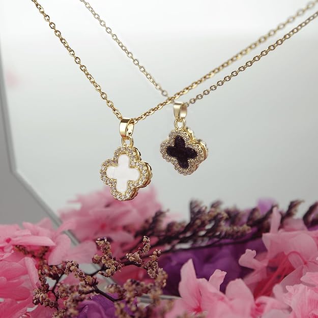 COLLAR DE TRÉBOL DE CRISTAL DE 2 LADOS 18K