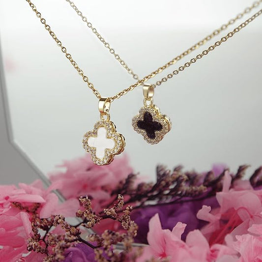 COLLAR DE TRÉBOL DE CRISTAL DE 2 LADOS 18K