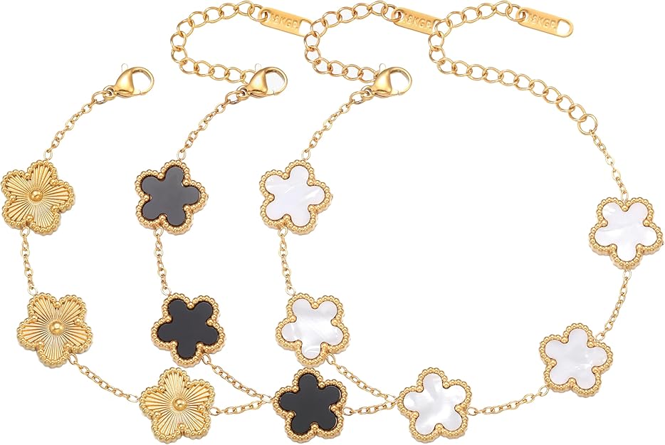 JUEGO DE 3 PULSERAS DE TRÉBOL DE CUATRO HOJAS