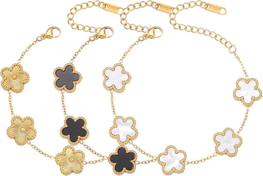 JUEGO DE 3 PULSERAS DE TRÉBOL DE CUATRO HOJAS