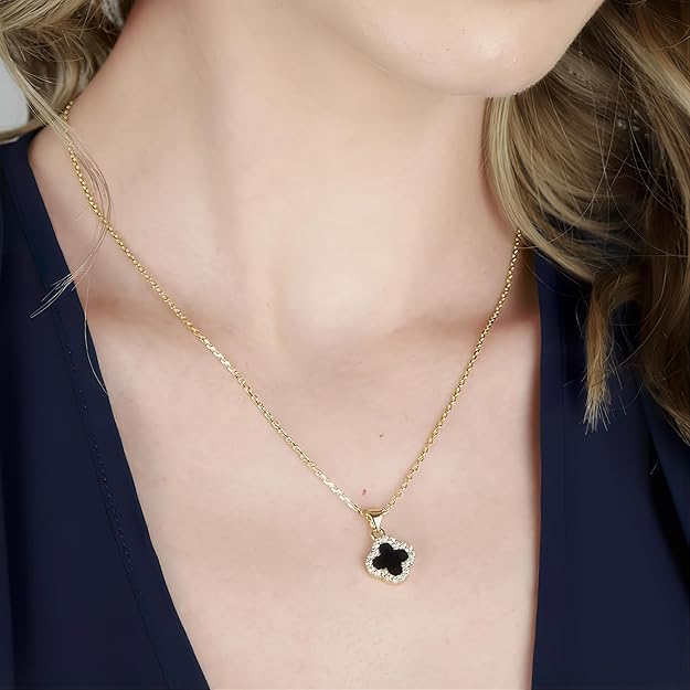 COLLAR DE TRÉBOL DE CRISTAL DE 2 LADOS 18K