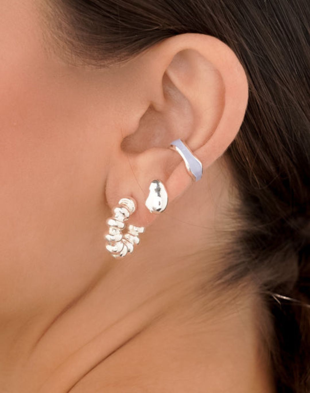 SET DE 3 ARETES BABY BLUE SILVER