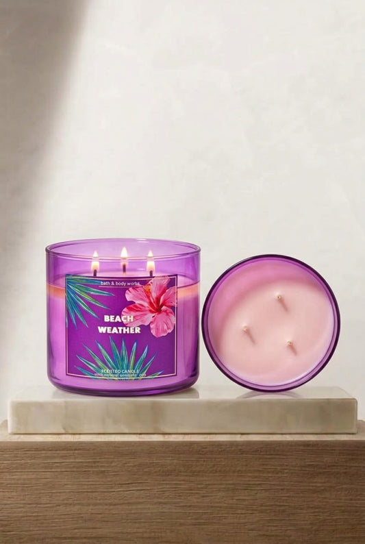 CLIMA DE PLAYA – Vela Perfumada de 3 Mechas – Notas Solares y Amaderadas
