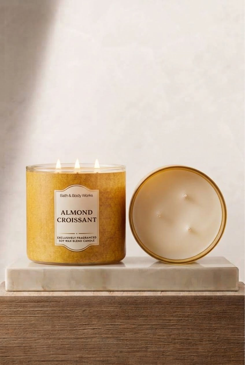 CROISSANT DE ALMENDRAS Vela Perfumada de 3 Mechas – Notas Gourmand y Almendradas