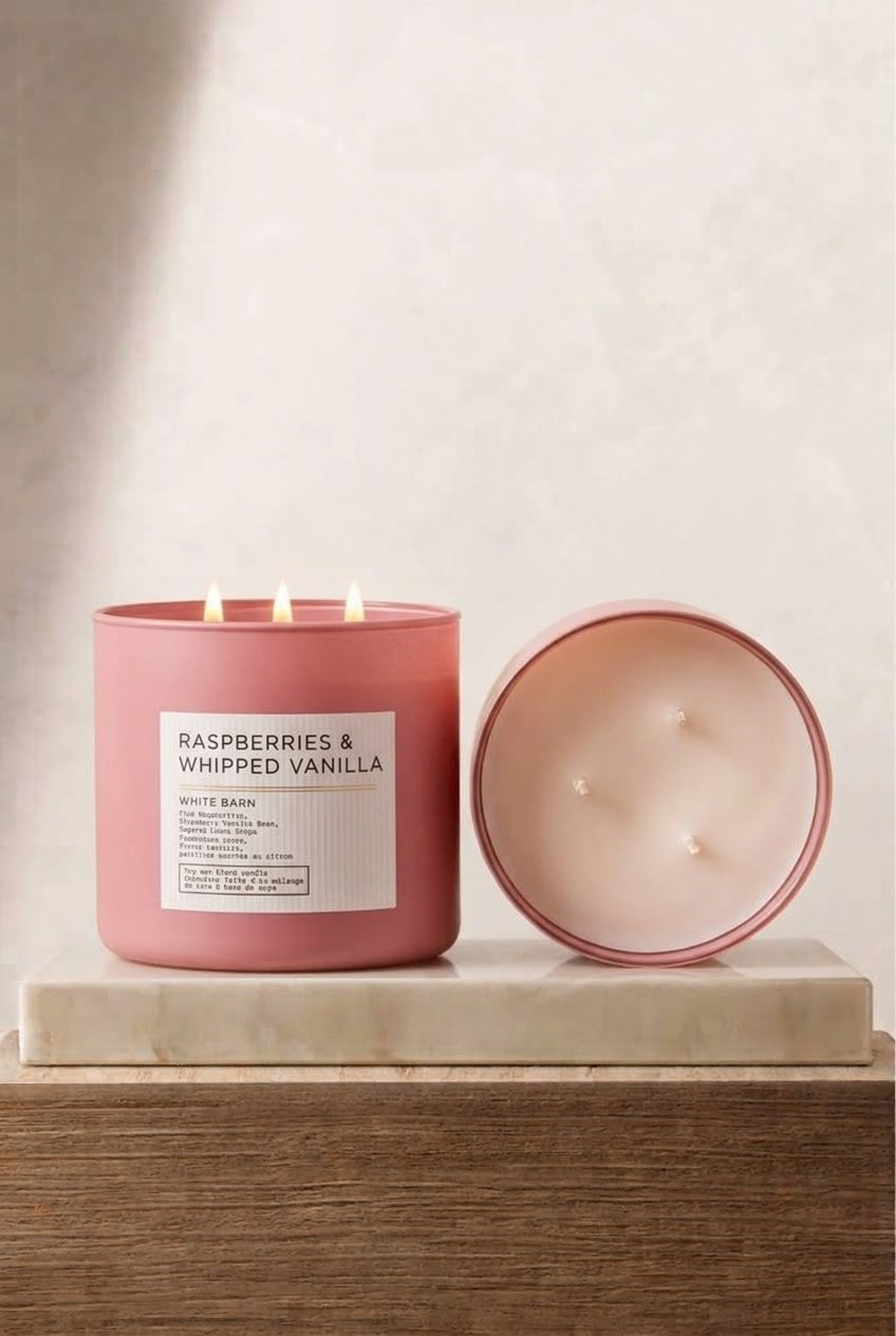 FRAMBUESAS Y VAINILLA BATIDA – Vela Perfumada de 3 Mechas – Notas Afrutadas y Gourmand