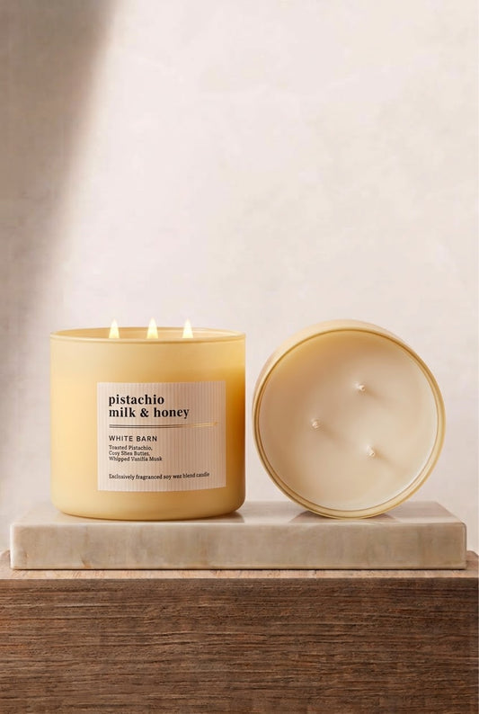 LECHE DE PISTACHO Y MIEL – Vela Perfumada de 3 Mechas – Notas Gourmand y Cremosas