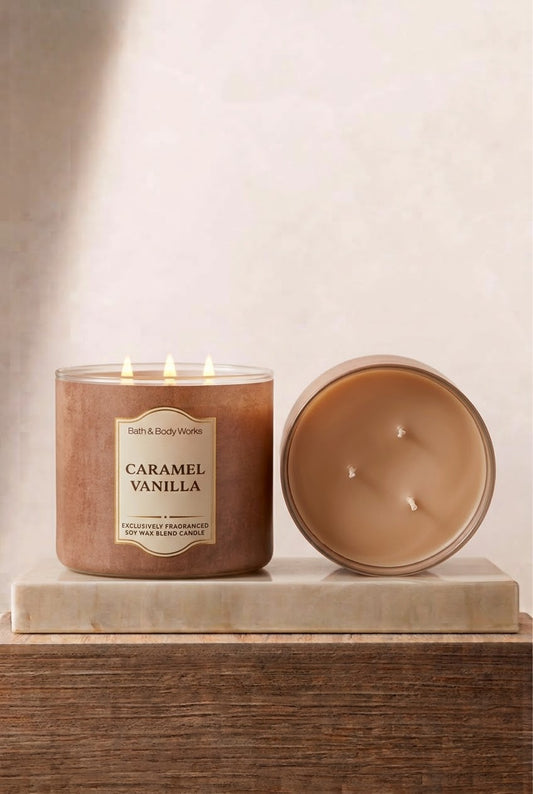 CARAMELO DE VAINILLA – Vela Perfumada de 3 Mechas – Notas Gourmand y Envolventes