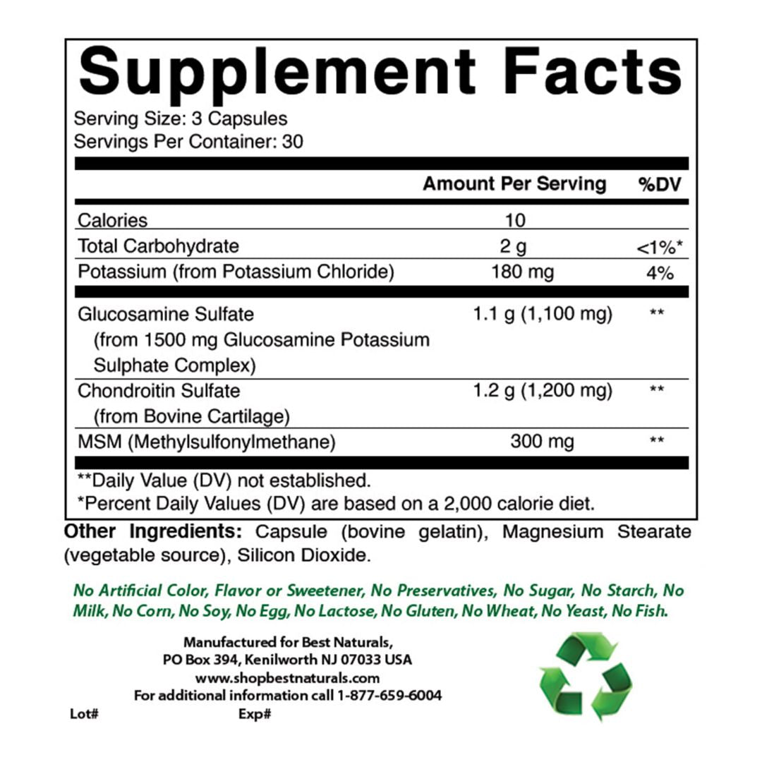 Glucosamina 1100 mg + Chondroitin 1200mg + MSM 300mg 90 Capsulas